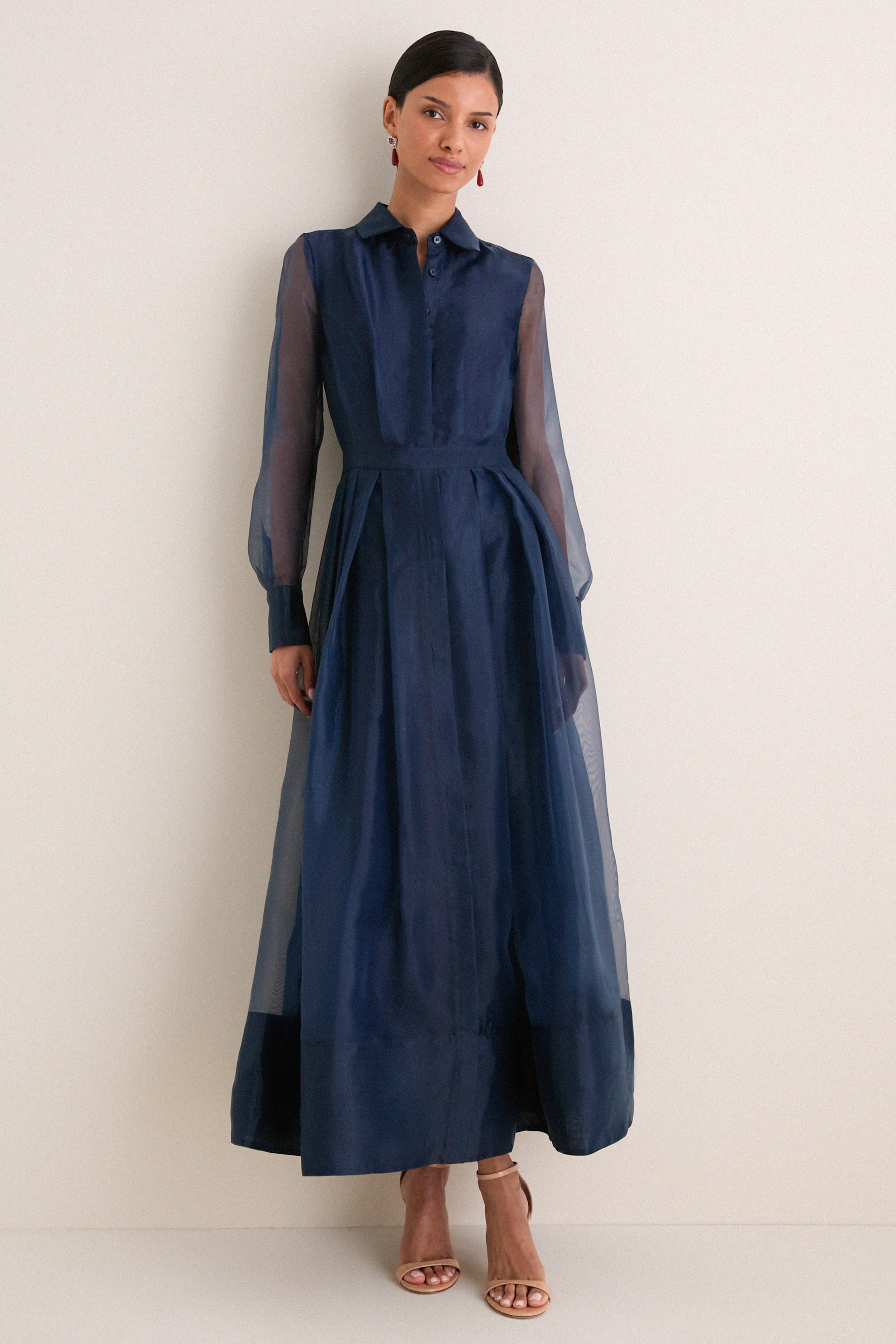 SIMKHAI Midnight Montgomery Button Up Midi Dress