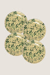 Yellow and Verde Splatter Dinner Plate set of four; ceramic plates with a classic pale yellow base and dark-green splatter, effortlessly blending fun and high-end Italian craftsmanship.