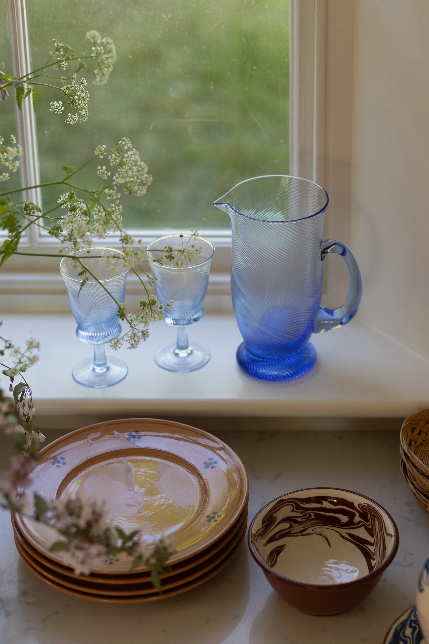 Light Blue Spiral Wine Glasses (Set of 4)