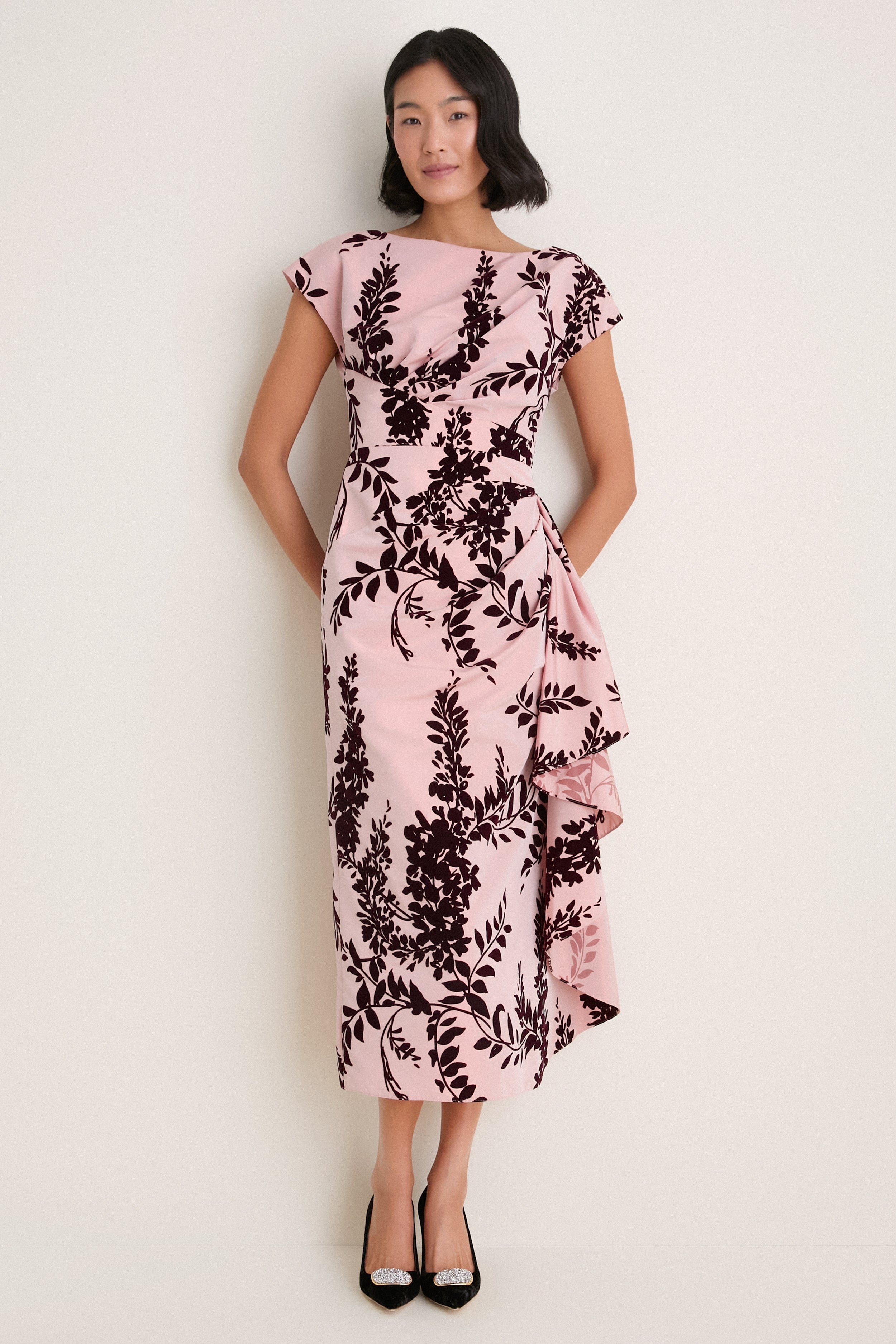 Dusty Rose and Oxblood Flocked Taffeta Florence Dress