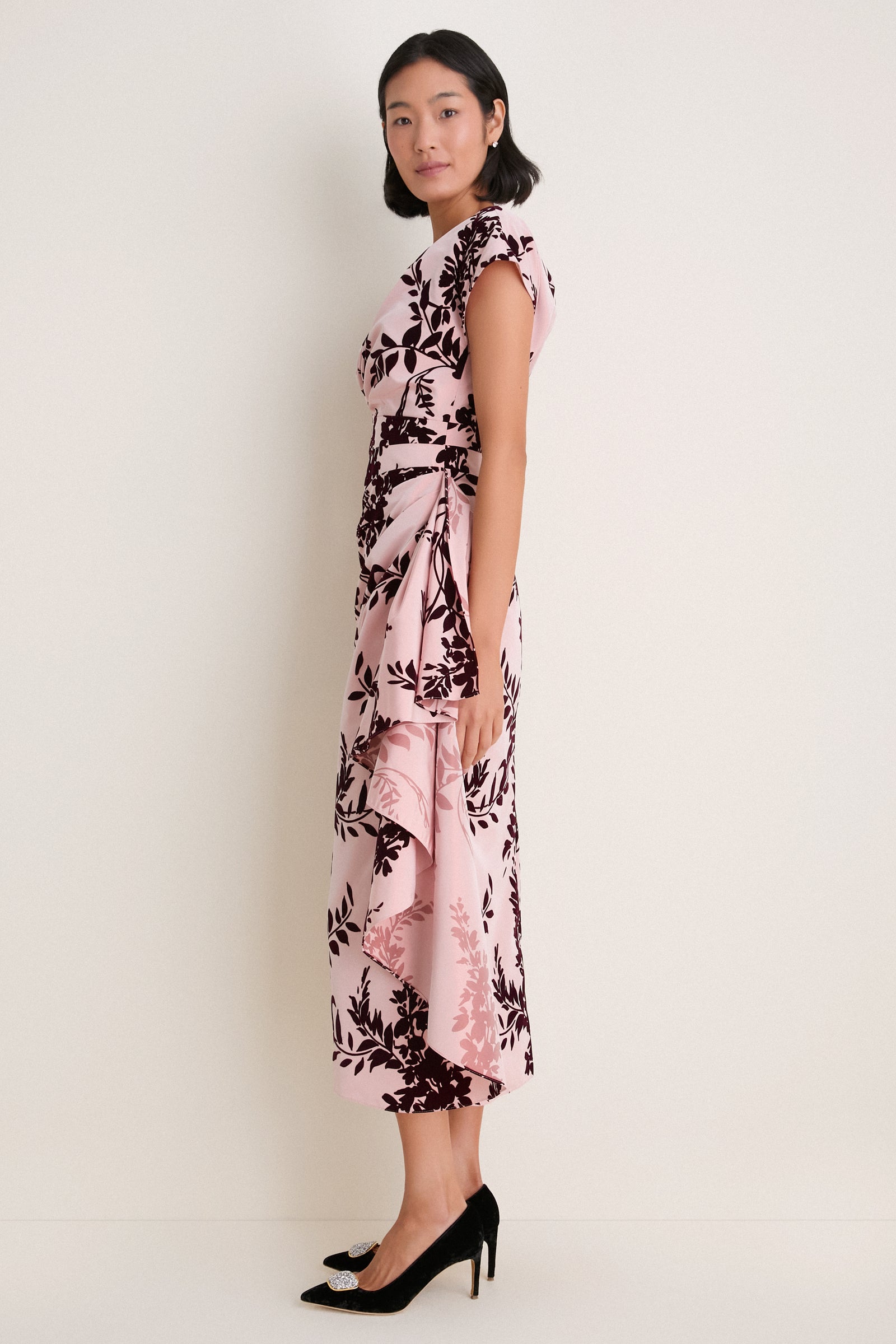 Dusty Rose and Oxblood Flocked Taffeta Florence Dress