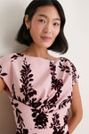 Dusty Rose and Oxblood Flocked Taffeta Florence Dress
