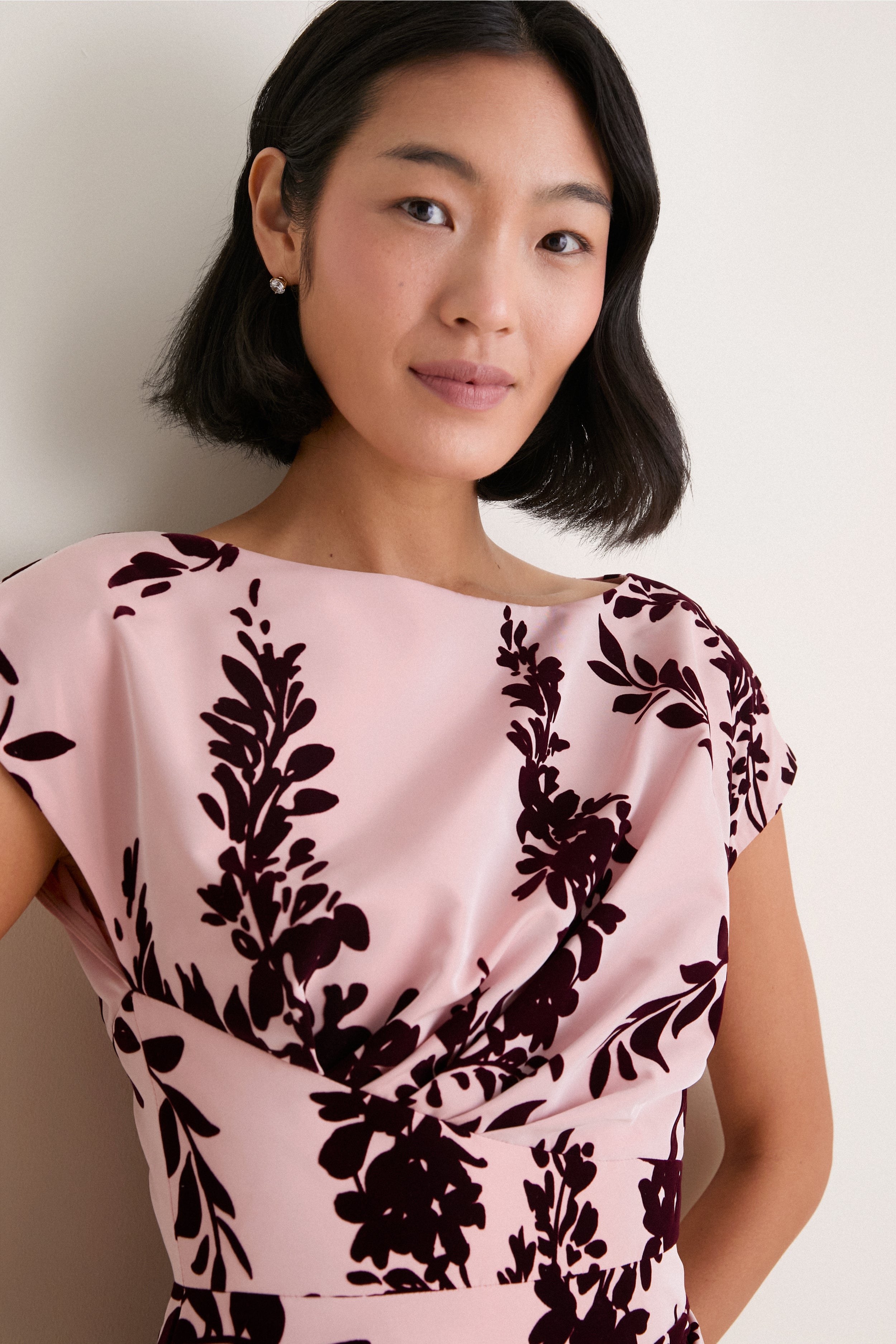 Dusty Rose and Oxblood Flocked Taffeta Florence Dress