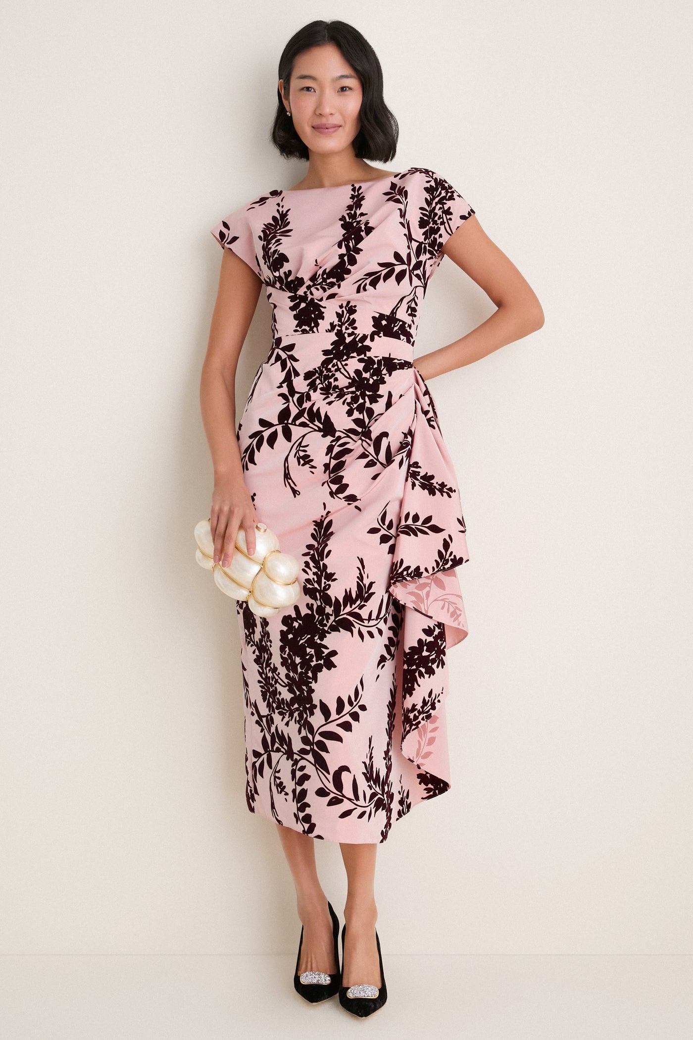 Dusty Rose and Oxblood Flocked Taffeta Florence Dress
