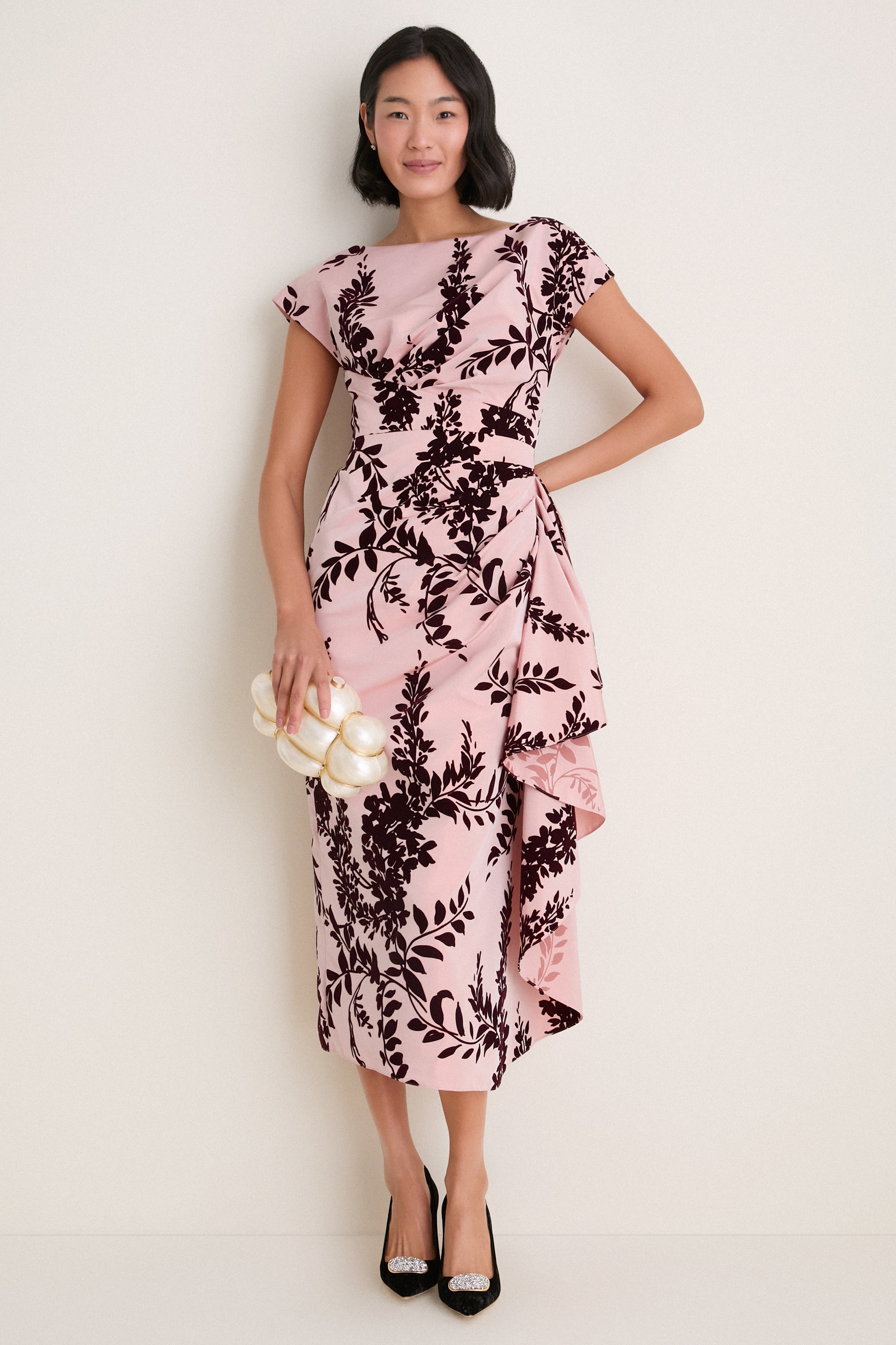 Dusty Rose and Oxblood Flocked Taffeta Florence Dress