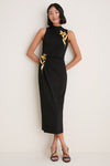 Black 3D Embroidered Satin Column Dress