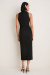 Black 3D Embroidered Satin Column Dress