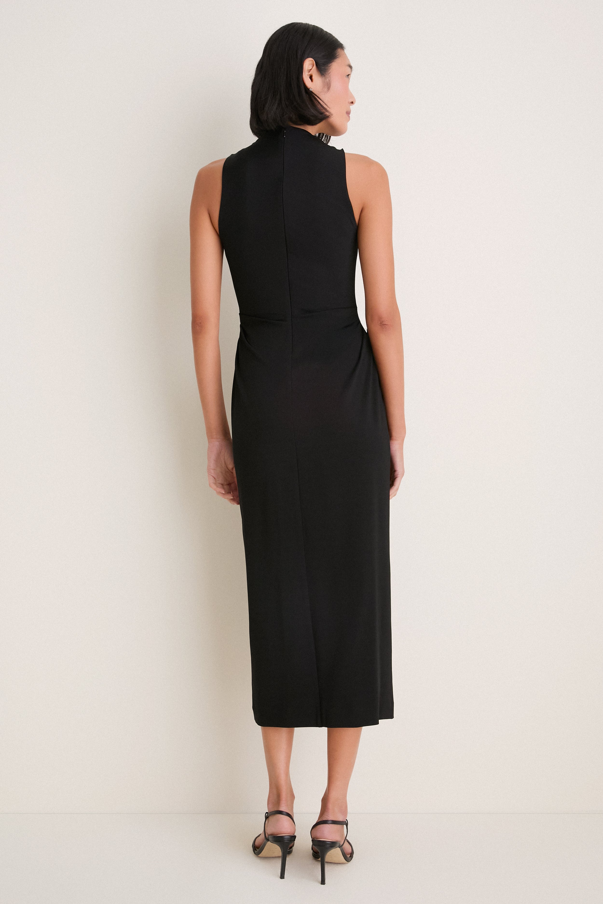 Black 3D Embroidered Satin Column Dress