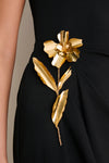 Black 3D Embroidered Satin Column Dress
