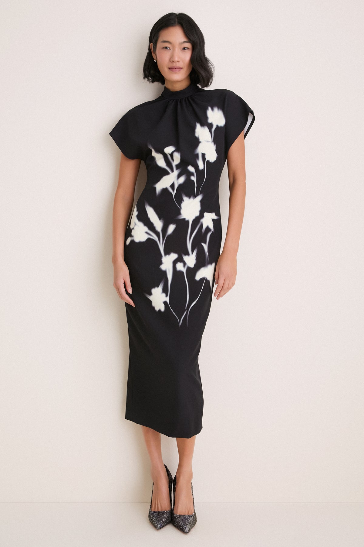 Black Floral Crepe Stella Dress