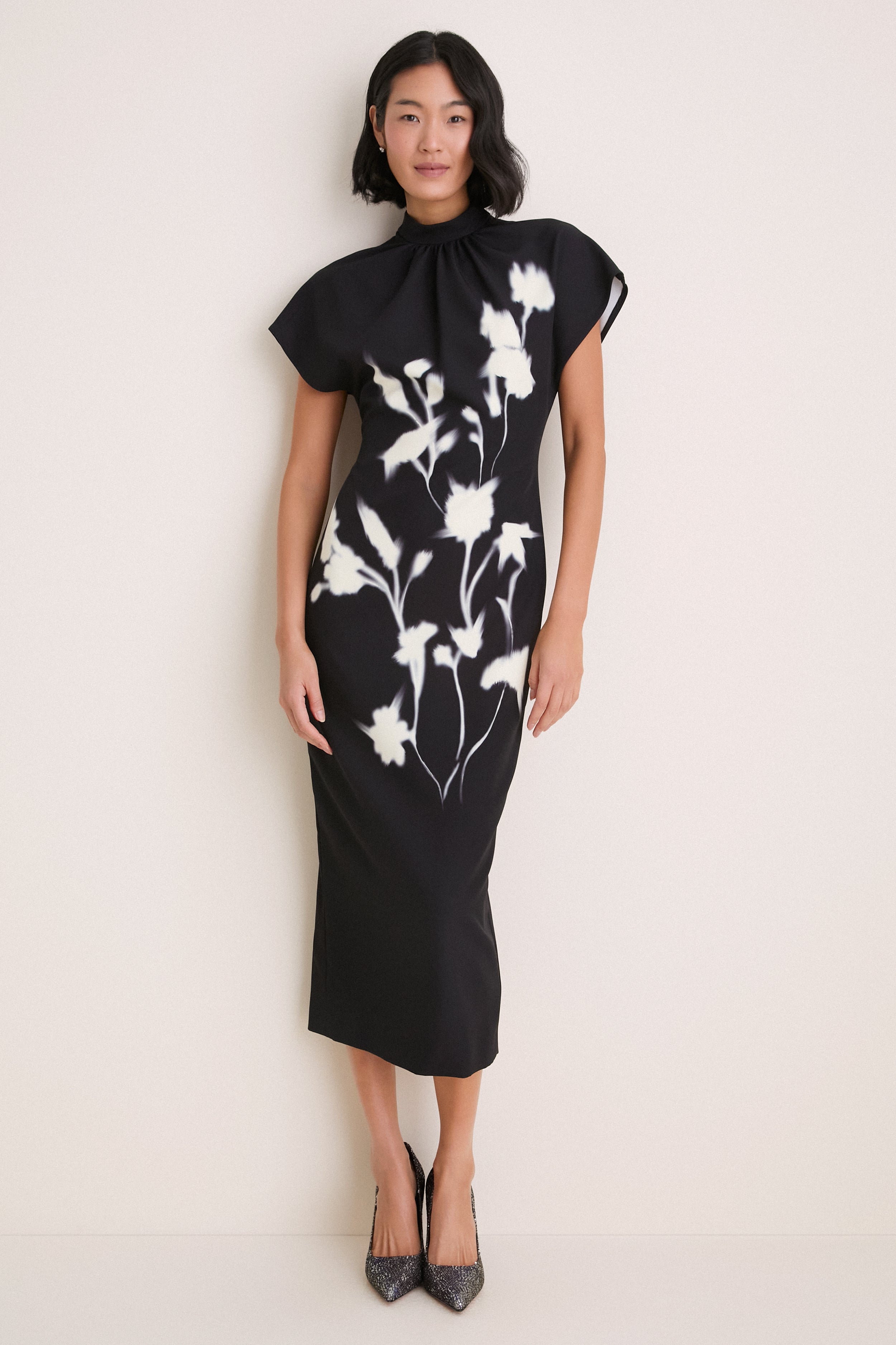 Black Floral Crepe Stella Dress