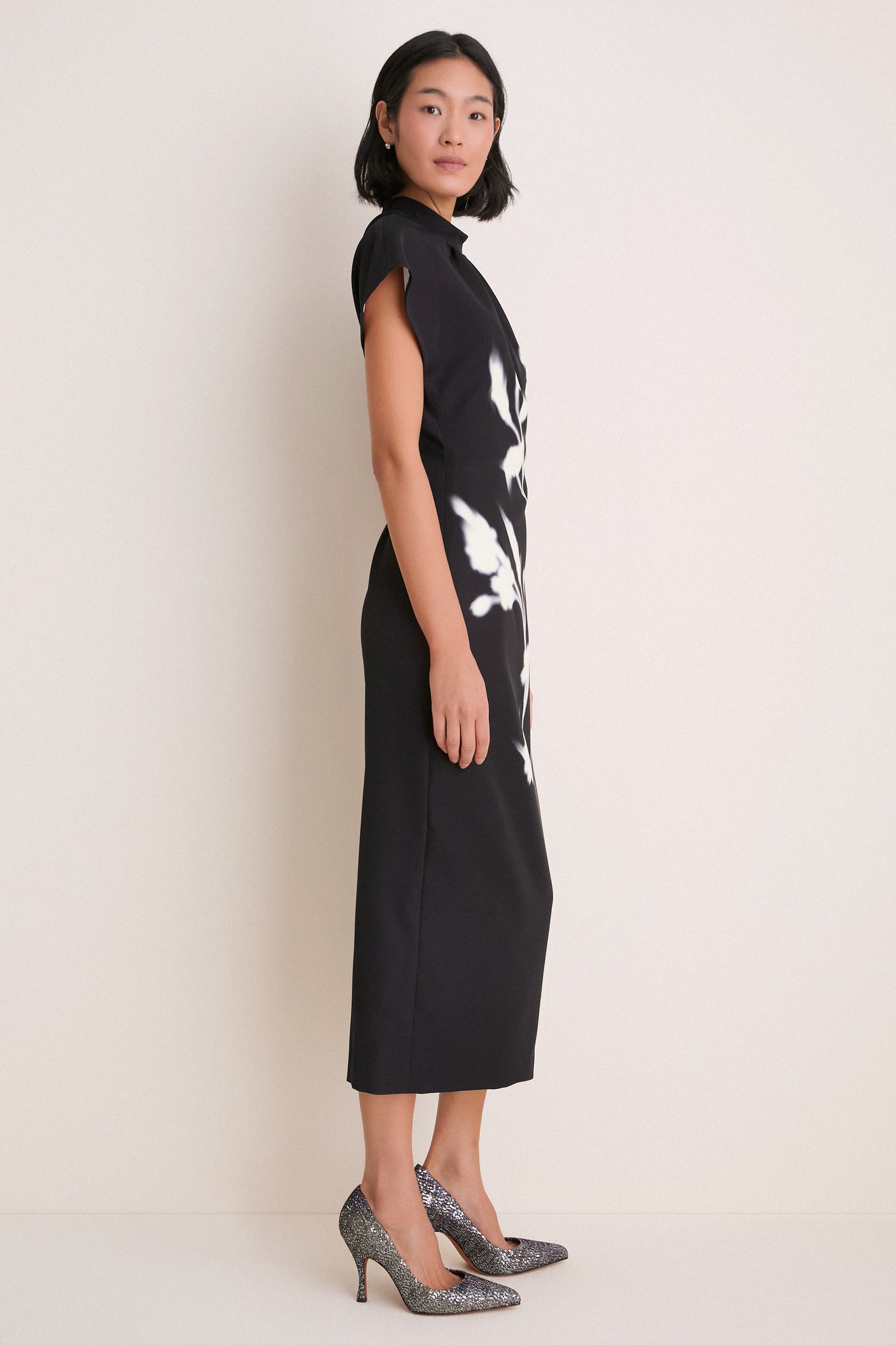 Black Floral Crepe Stella Dress