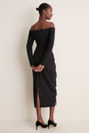 Black Tassel Embroidered Off The Shoulder Dress