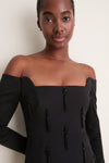 Black Tassel Embroidered Off The Shoulder Dress
