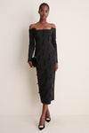 Black Tassel Embroidered Off The Shoulder Dress