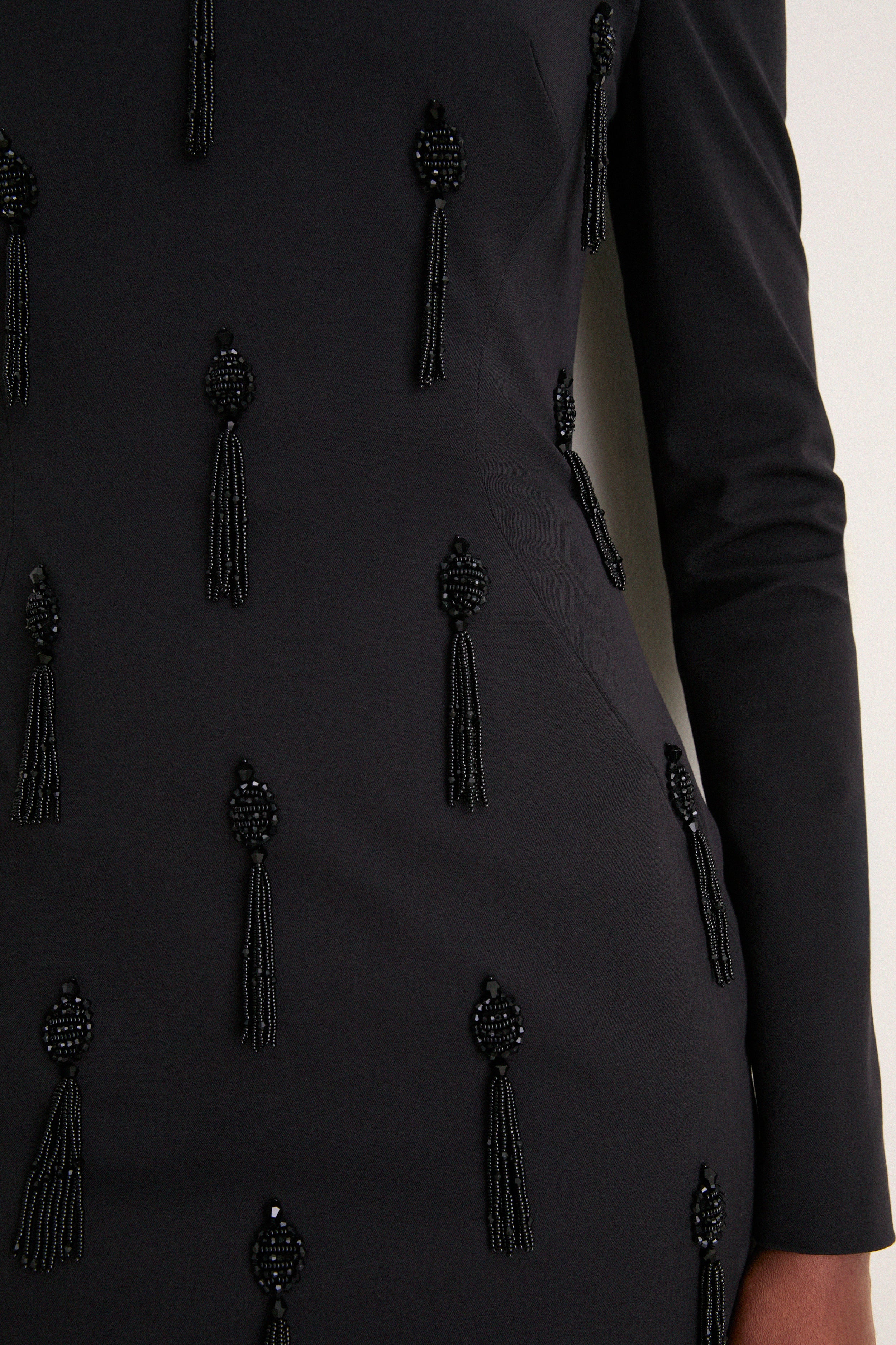 Black Tassel Embroidered Off The Shoulder Dress