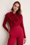 Oxblood Satin Jersey Draped Top