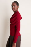 Oxblood Satin Jersey Draped Top