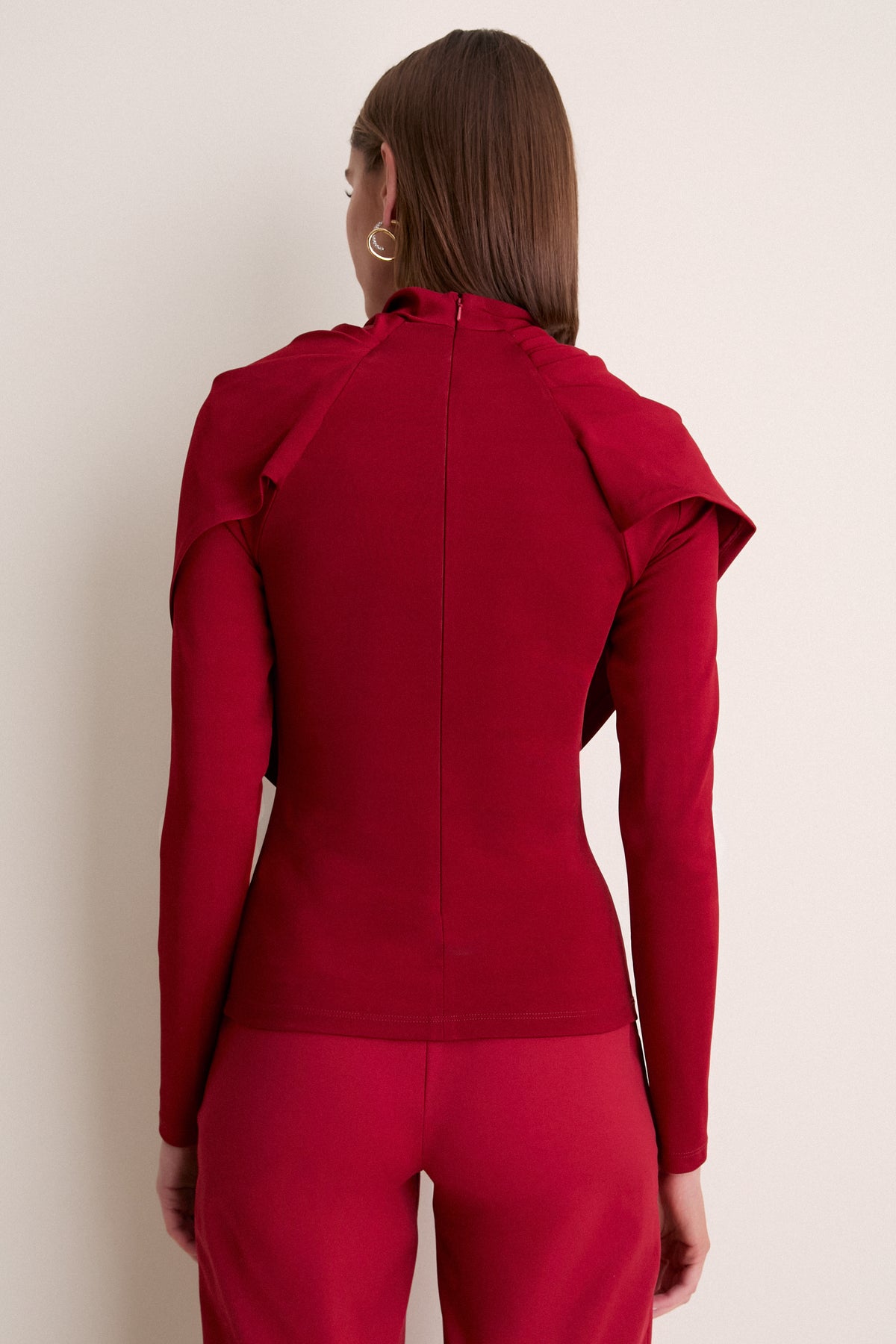 Oxblood Satin Jersey Draped Top
