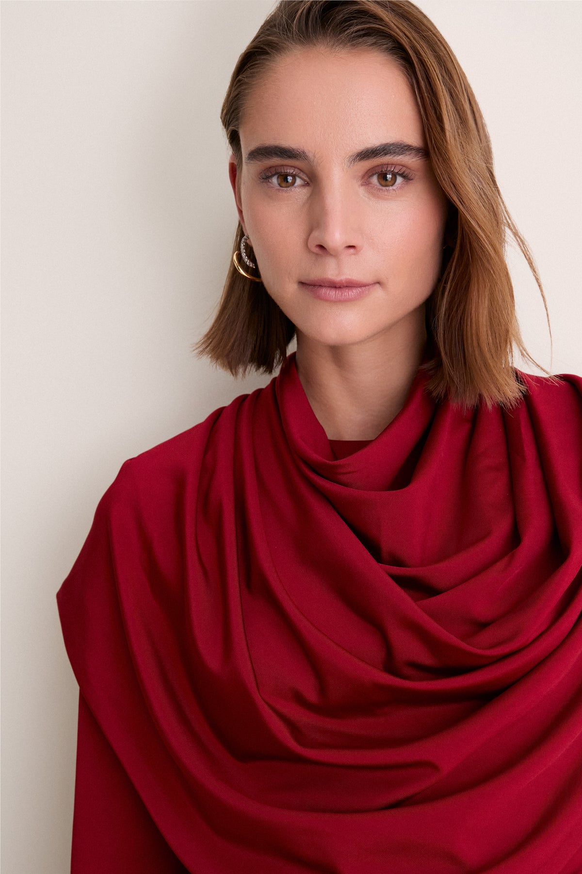 Oxblood Satin Jersey Draped Top