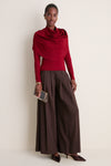 Oxblood Satin Jersey Draped Top