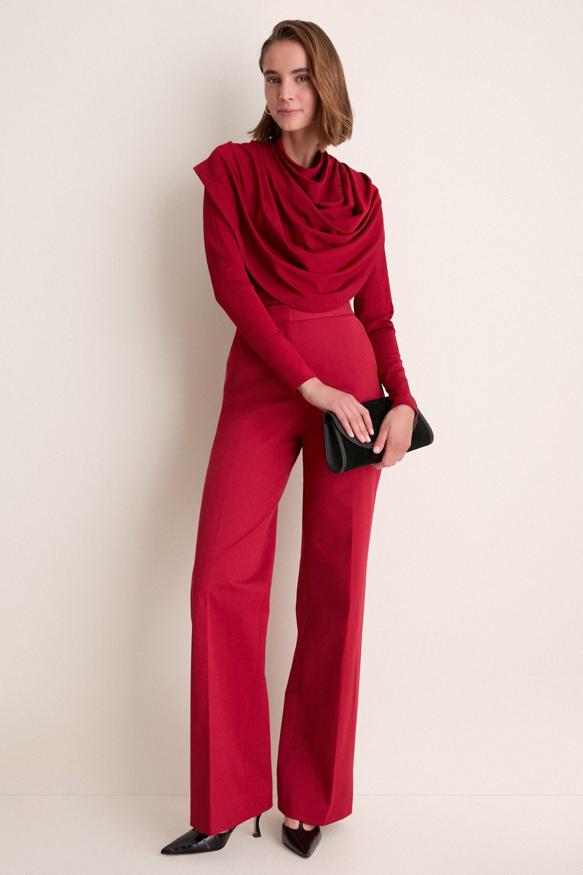 Oxblood Satin Jersey Draped Top