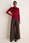 Oxblood Satin Jersey Draped Top