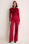 Oxblood Satin Jersey Draped Top