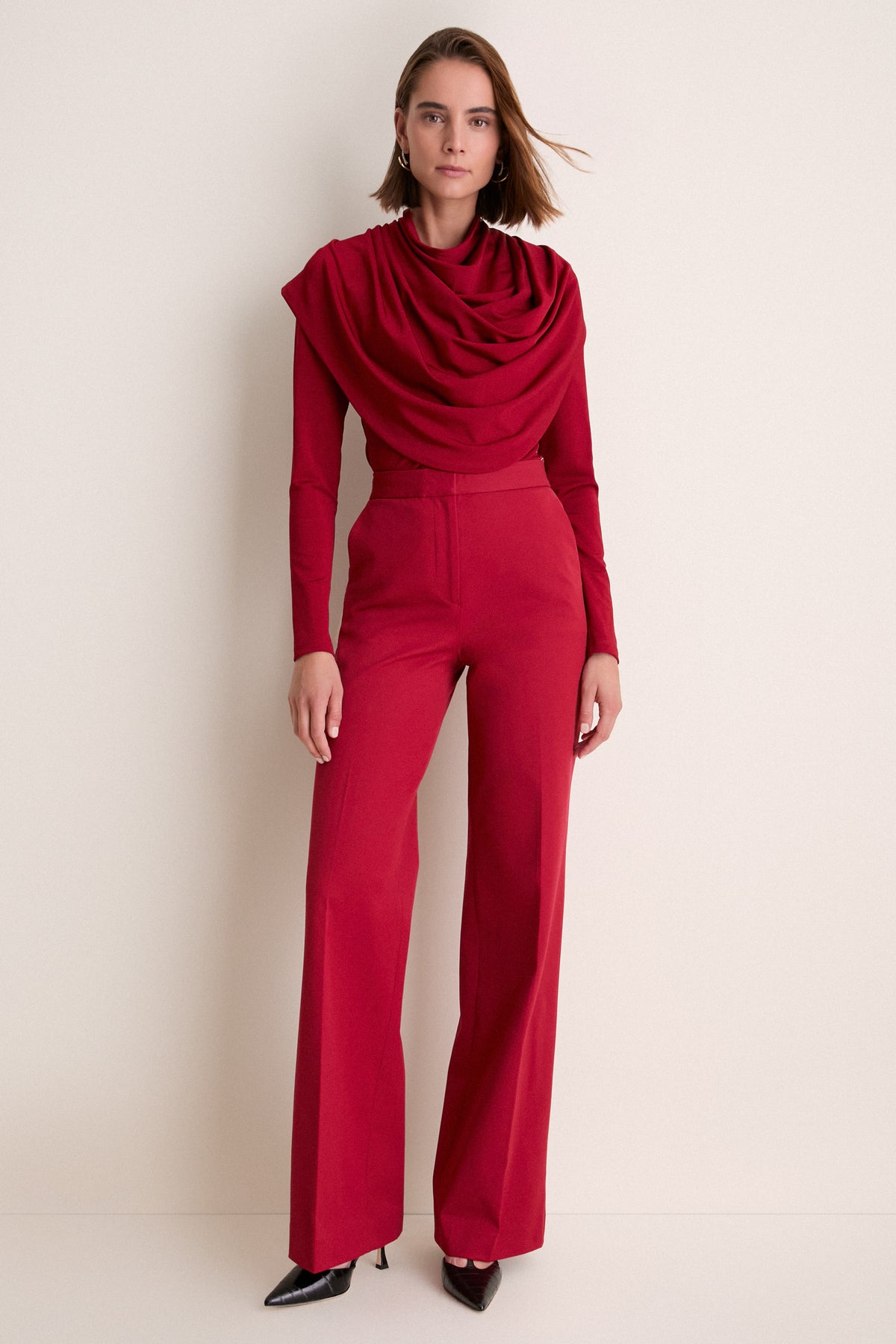 Oxblood Satin Jersey Draped Top