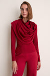 Oxblood Satin Jersey Draped Top
