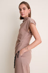Clay Melange Crepe Tassel Embroidered Drape Top