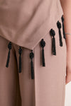 Clay Melange Crepe Tassel Embroidered Drape Top