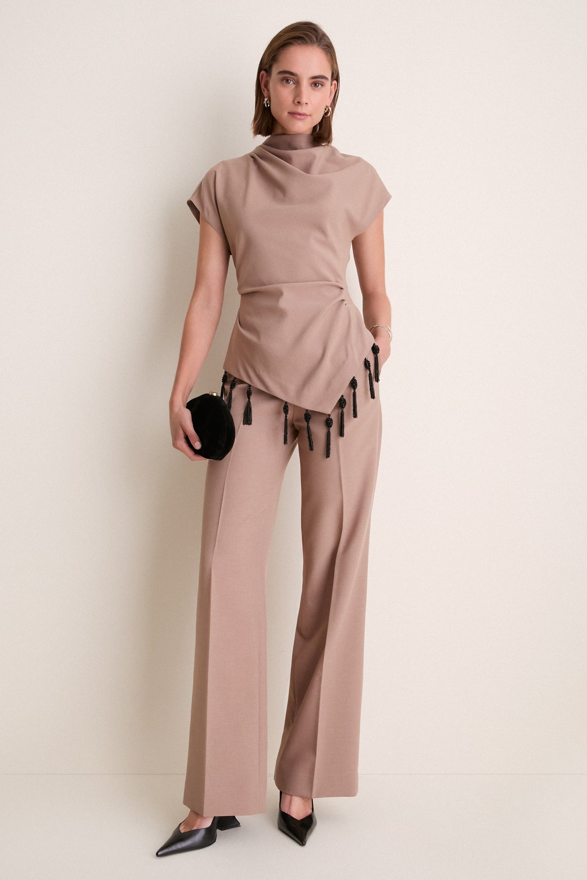 Clay Melange Crepe High Waisted Pants
