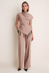 Clay Melange Crepe High Waisted Pants