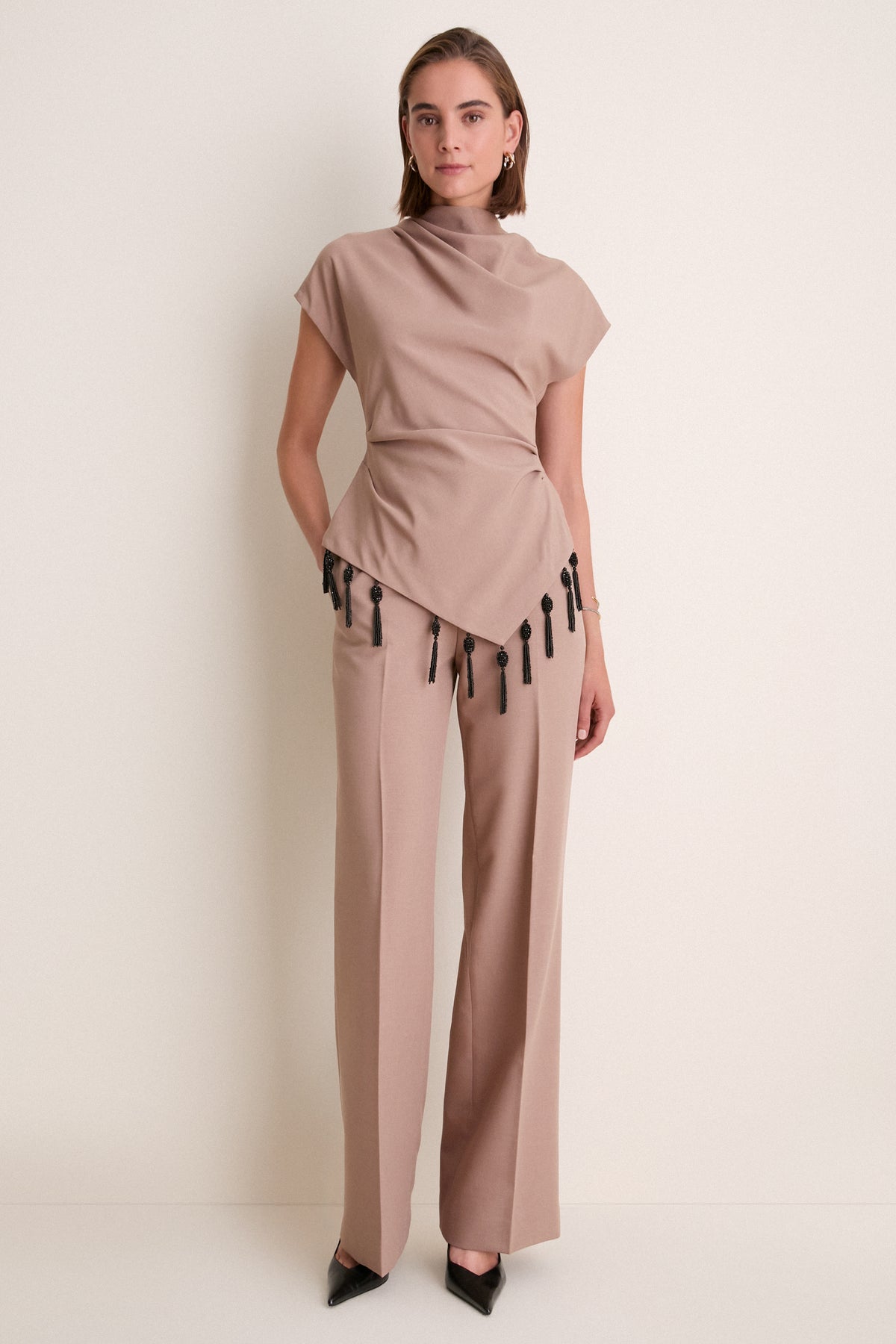 Clay Melange Crepe High Waisted Pants