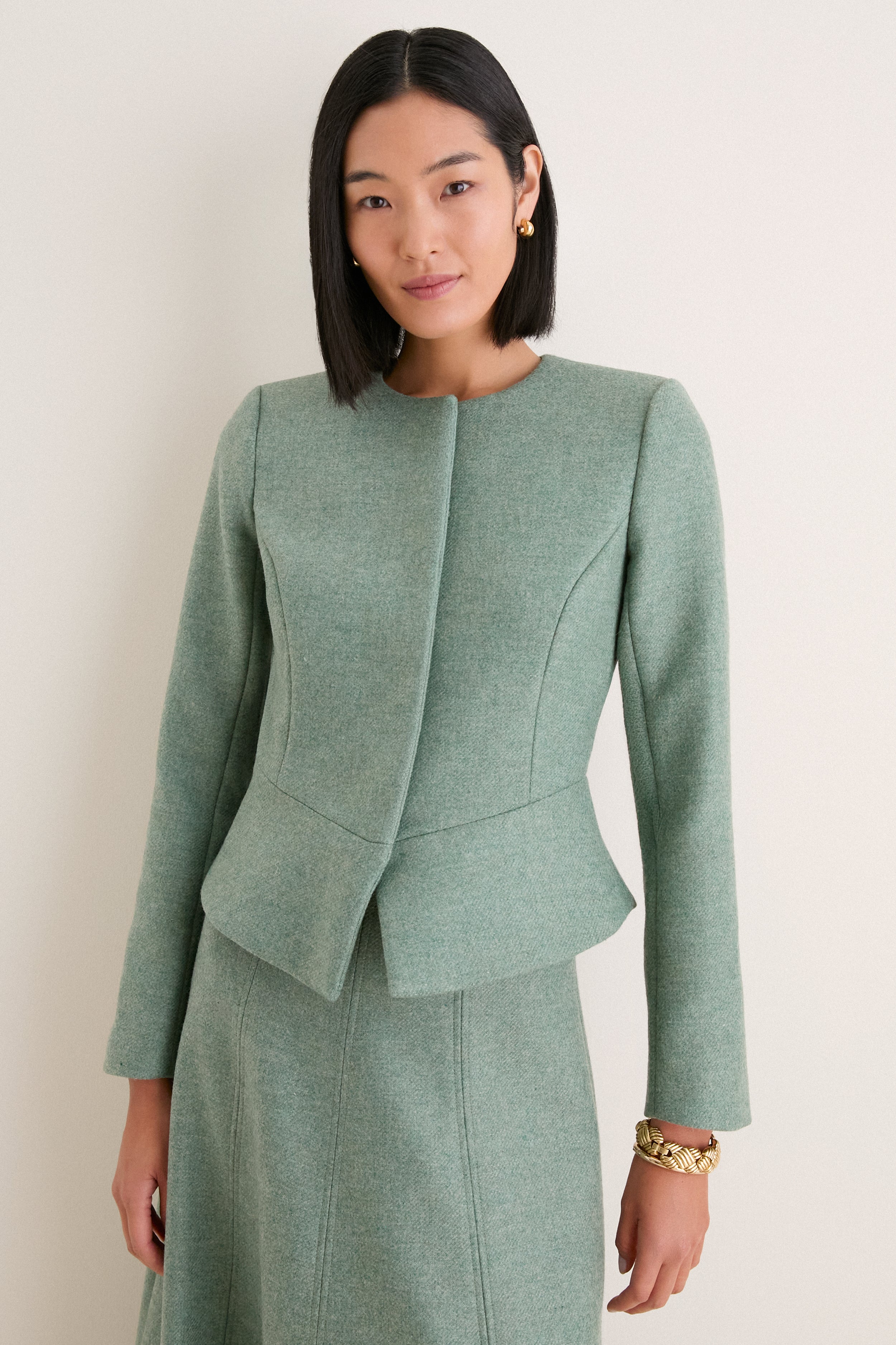 ジャケット・アウター ella selectshop peplum gilet (gray) Sage Boiled Wool Peplum Jacket | Lela Rose | Tuckernuck