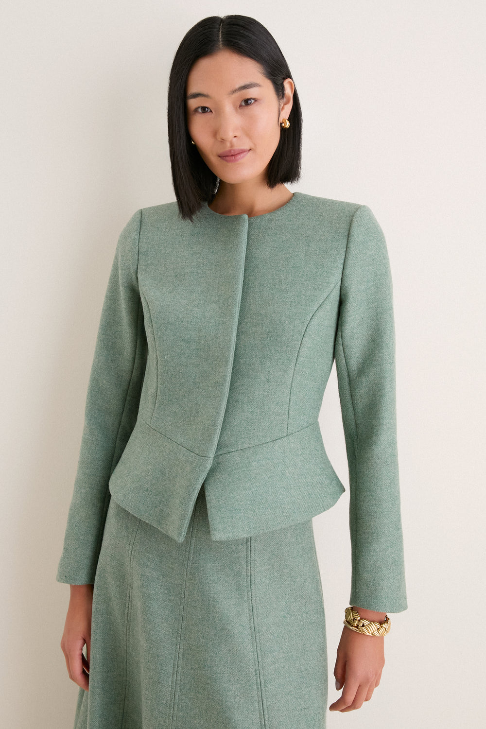 Sage Boiled Wool Peplum Jacket
