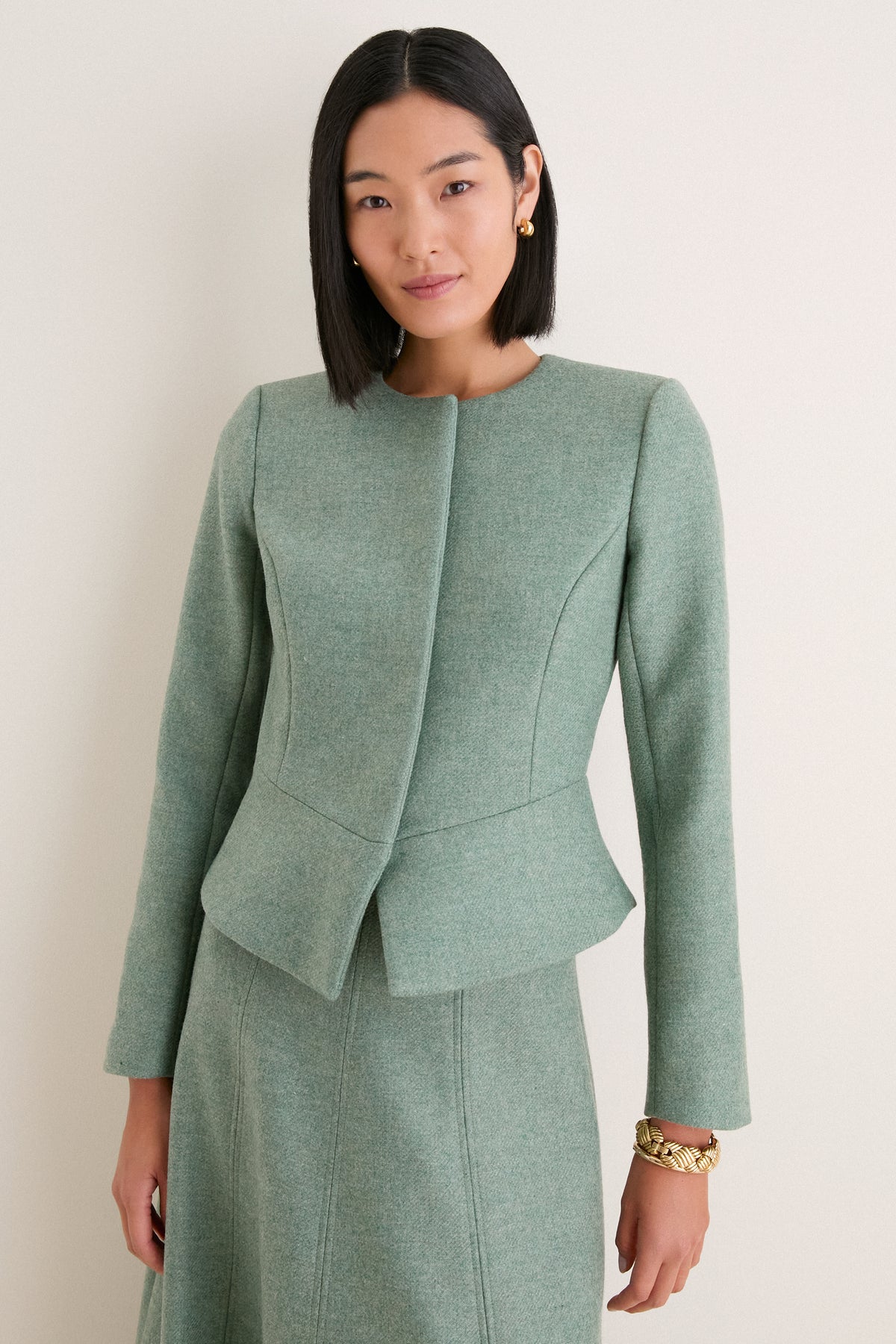 Sage Boiled Wool Peplum Jacket