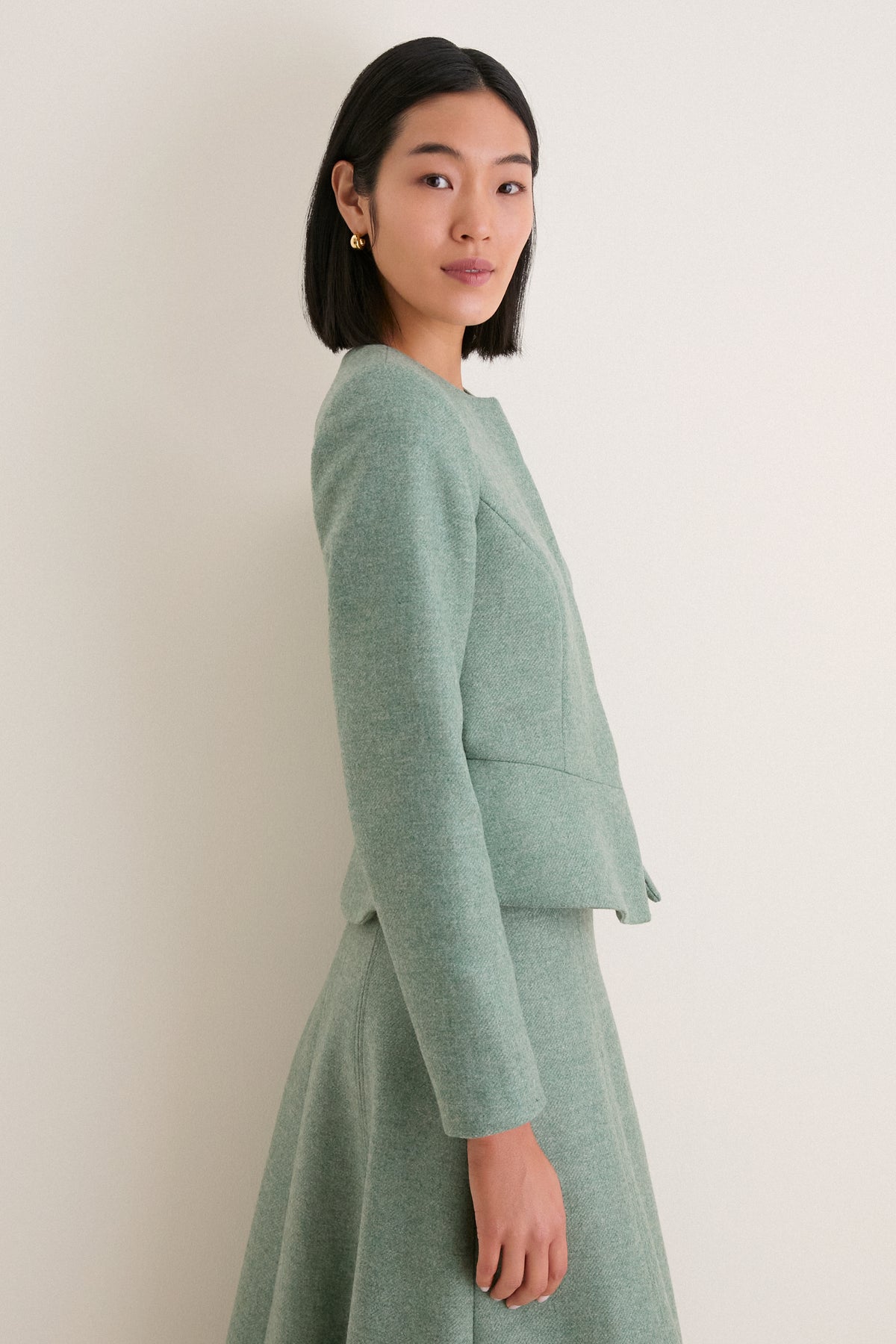 Sage Boiled Wool Peplum Jacket