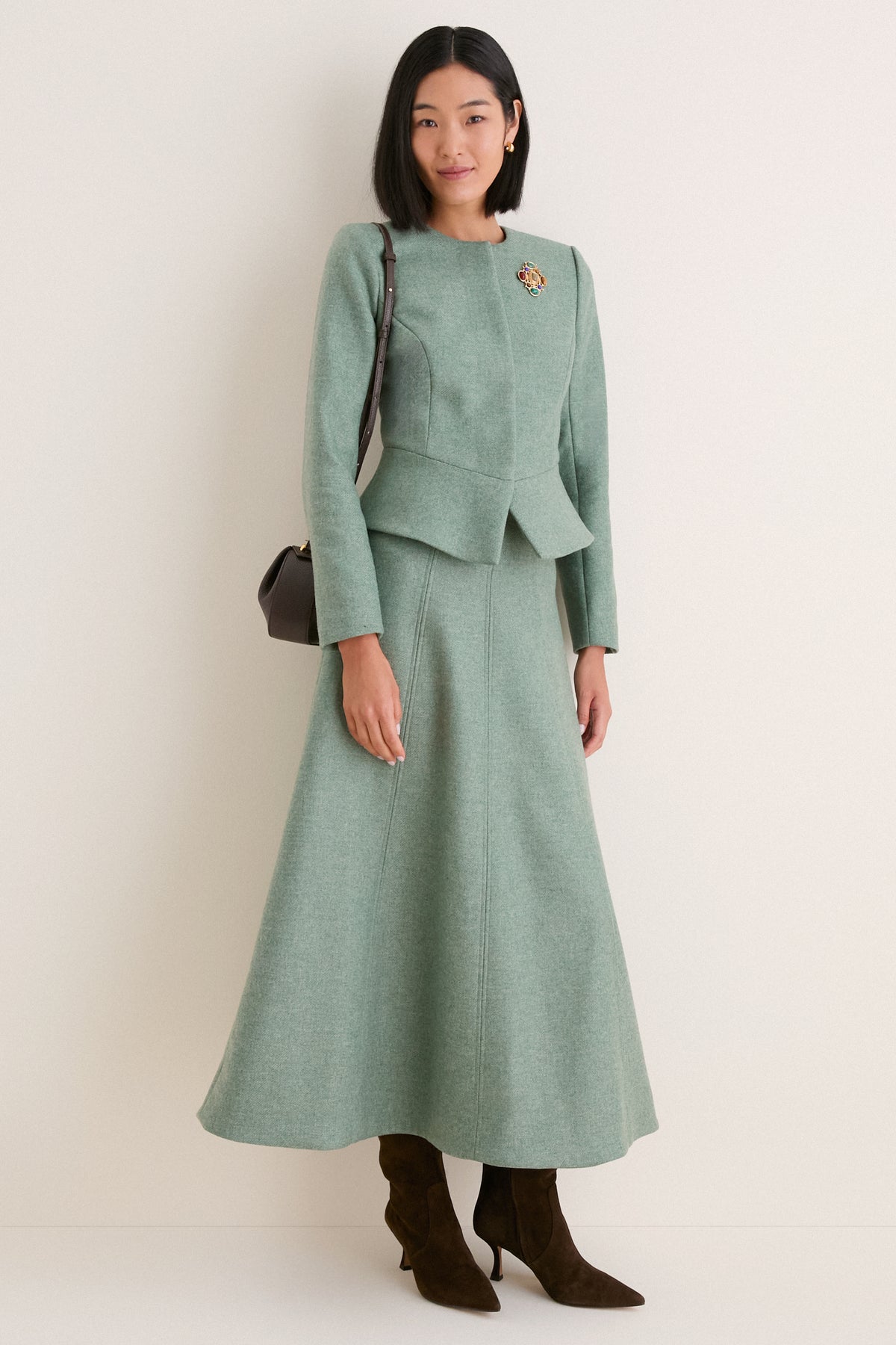 Sage Boiled Wool Peplum Jacket