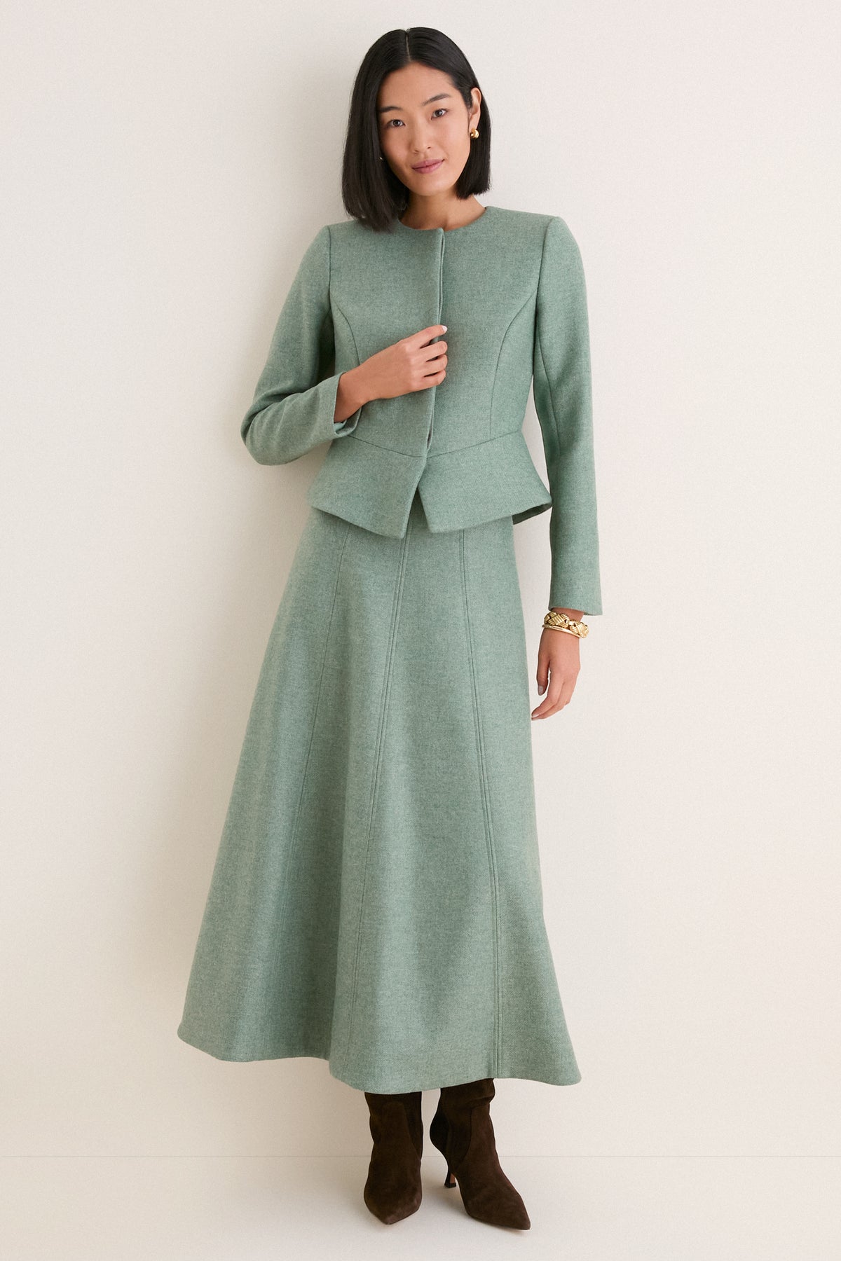 Sage Boiled Wool Peplum Jacket
