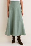 Sage Boiled Wool Midi Skirt