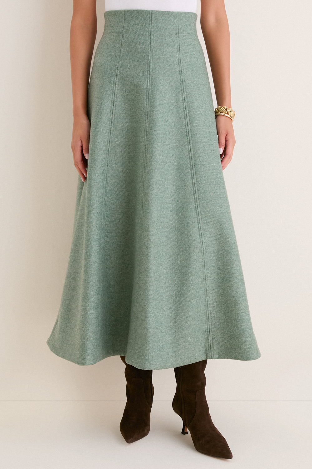 Sage Boiled Wool Midi Skirt