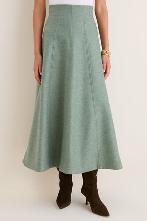 Sage Boiled Wool Midi Skirt