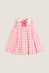 Pink Mariner Collar Sleeveless Checkered Dress