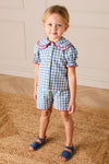 Blue Gingham Statement Collar Top