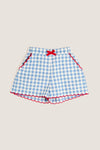 Blue Gingham Shorts with Red Trim