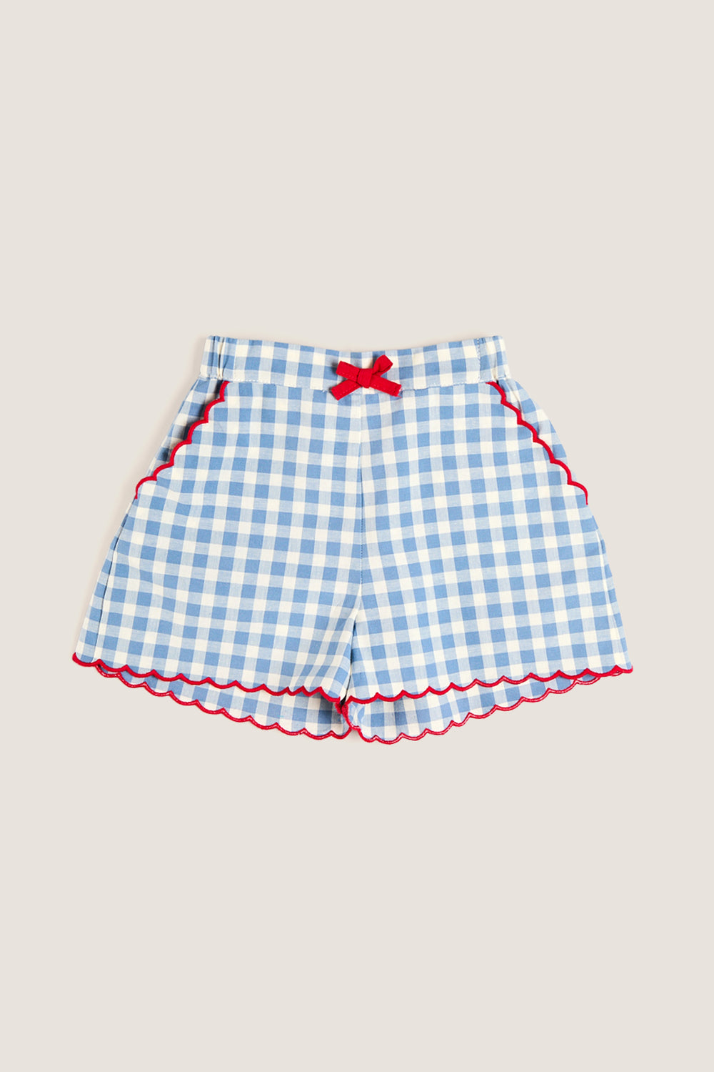 Blue Gingham Shorts with Red Trim