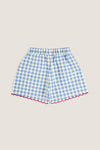 Blue Gingham Shorts with Red Trim