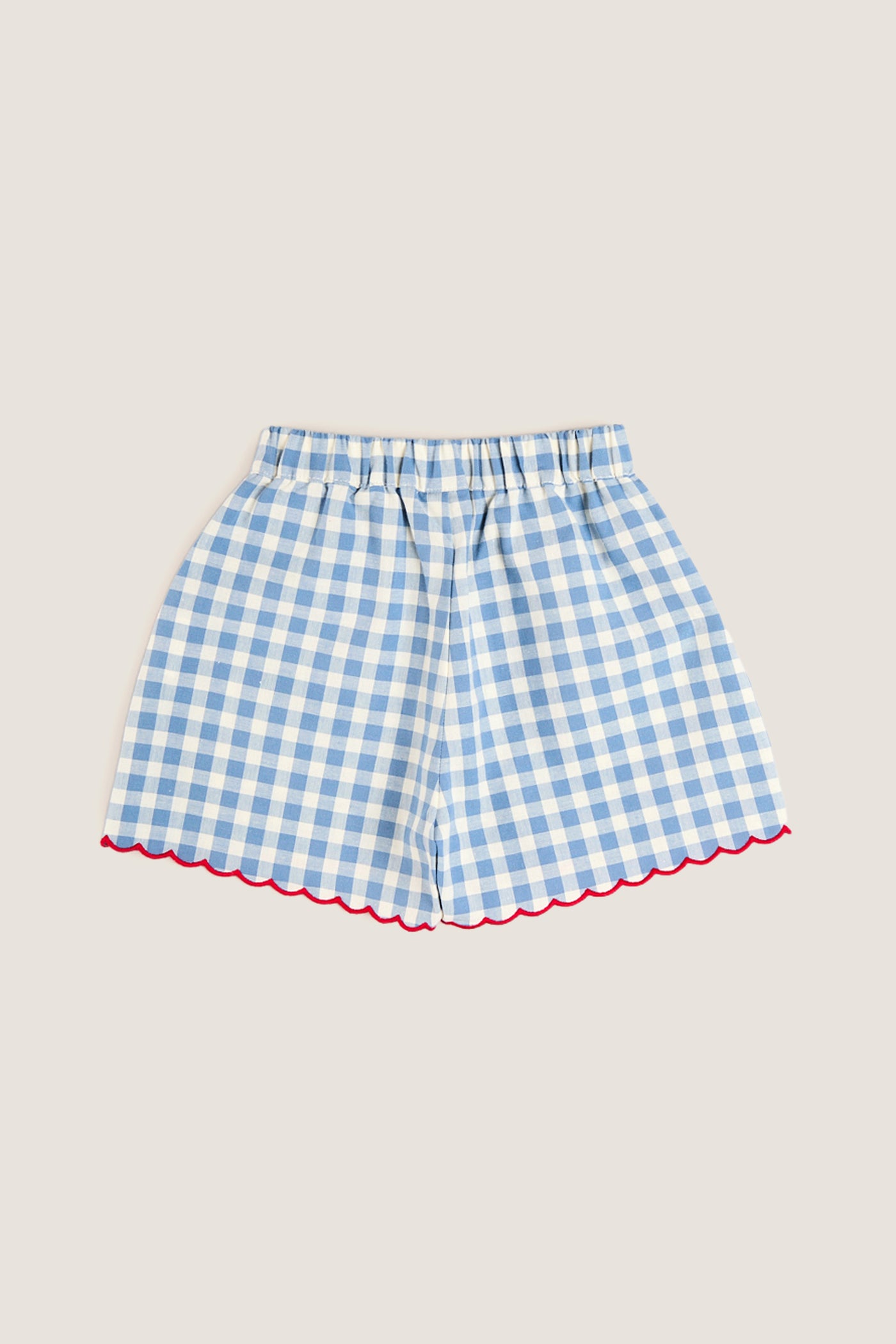 Blue Gingham Shorts with Red Trim